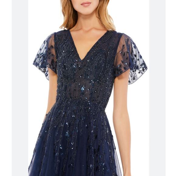 Mac Duggal Women's Beaded Tulle Tea-Length midi Dress 20304 size 6 D1 - Picture 6 of 9